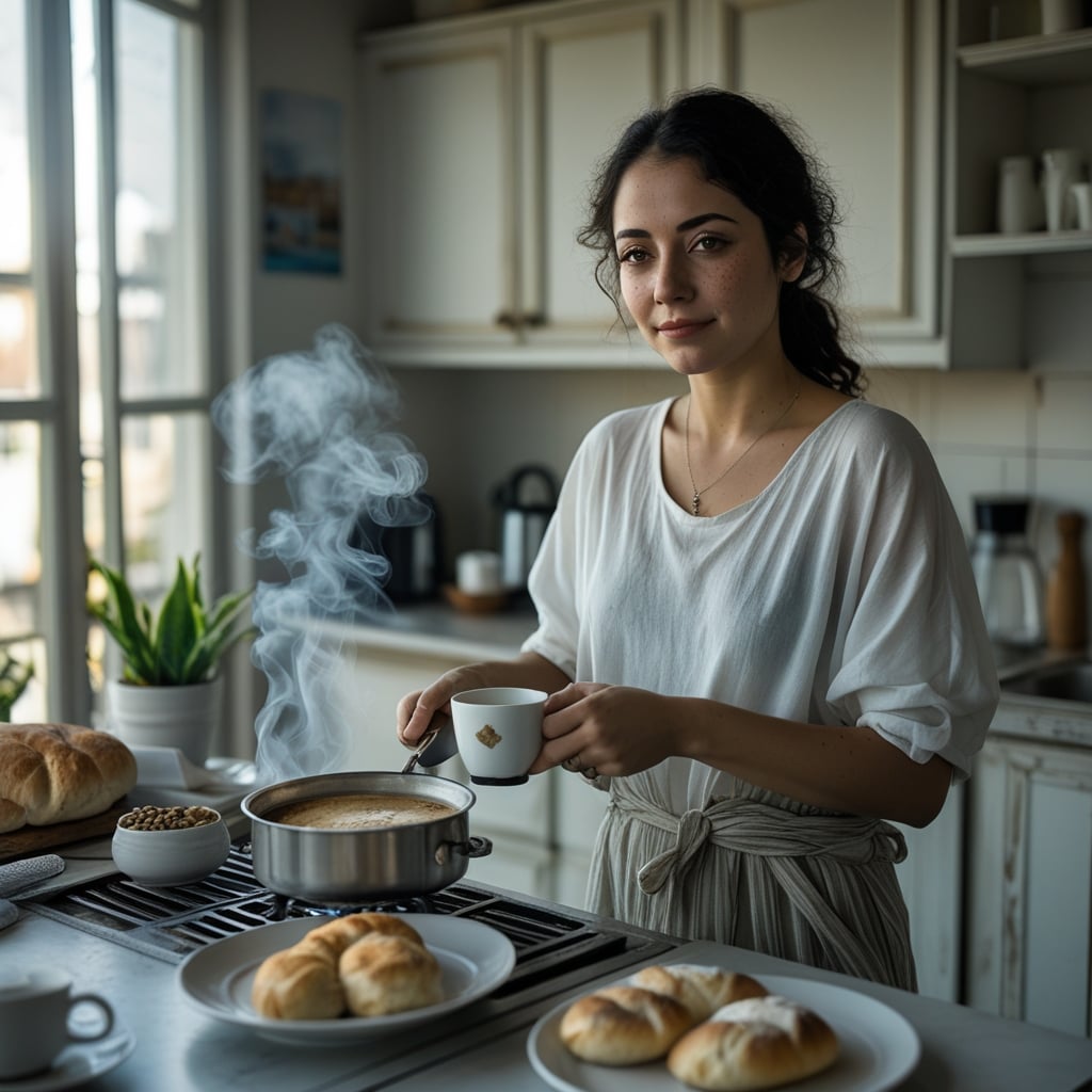 Ana Luiza preparando café